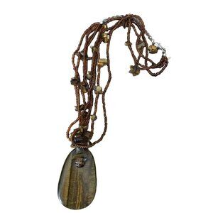 Polished Wood Brown Beaded Necklace, Boho, Tribal